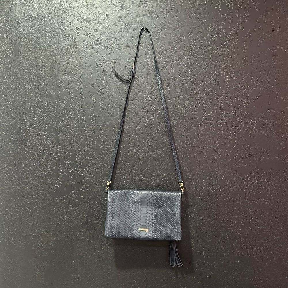 Vintage Used Gigi New York Blue Zippered Clutch Bag Ladies Purse Accessory
